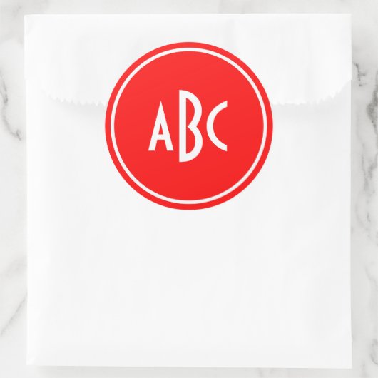 Monogram Rood- en witte ringloop Ronde Sticker (Tas)