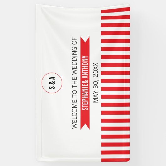 Monogram Rood en Witte Stripes Spandoek (Verticaal)