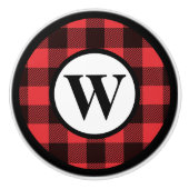 Monogram Rood en Zwart Buffalo Plaid Keramische Knop (Voorkant)