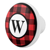 Monogram Rood en Zwart Buffalo Plaid  Keramische Knop (Rechts)