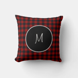 Monogram Rood en Zwart Buffalo Plaid Kussen