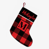 Monogram Rood en Zwart Buffel Plaid Gepersonalisee Kleine Kerstsok (Voorkant (Hangend))