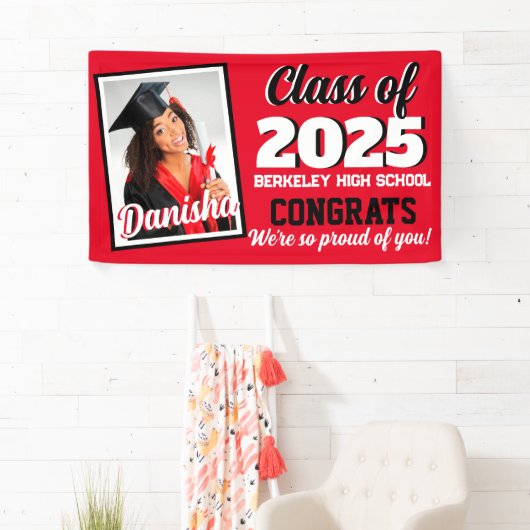 Monogram rood en zwart & foto-Afstuderen Spandoek (Insitu)