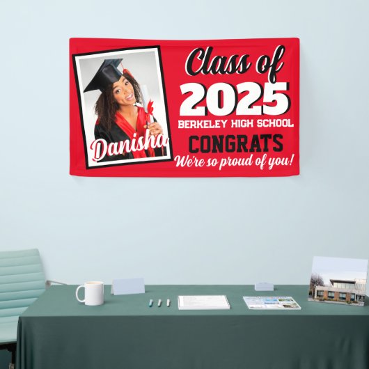 Monogram rood en zwart & foto-Afstuderen Spandoek (Beurs)