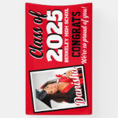 Monogram rood en zwart & foto-Afstuderen Spandoek (Verticaal)