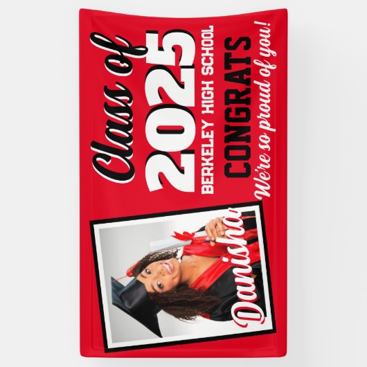 Monogram rood en zwart & foto-Afstuderen Spandoek (Verticaal)