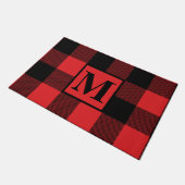 Monogram Rood en Zwarte Buffalo met kerstmis Deurmat (Schuin)