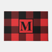 Monogram Rood en Zwarte Buffalo met kerstmis Deurmat (Voorkant)