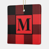Monogram Rood en Zwarte Buffalo met kerstmis Keramisch Ornament (Links)