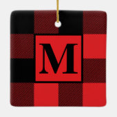 Monogram Rood en Zwarte Buffalo met kerstmis Keramisch Ornament (Achterkant)