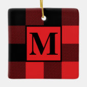 Monogram Rood en Zwarte Buffalo met kerstmis Keramisch Ornament (Voorkant)