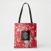 Monogram, rood Fine Art Florals Schouderschouderbl Tote Bag (Voorkant)