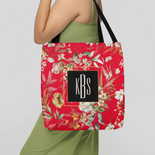 Monogram, rood Fine Art Florals Schouderschouderbl Tote Bag