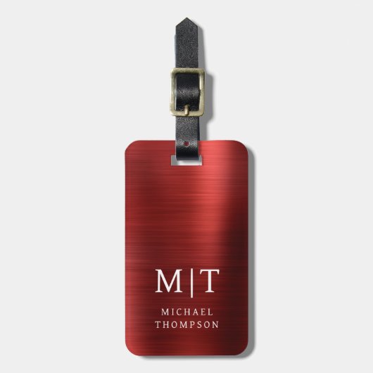 Monogram Rood Geborsteld Metallic Elegant Bagagelabel (Voorkant verticaal)