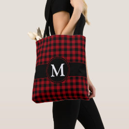 Monogram Rood Geruit Schotlandse Plaid Patroon Tote Bag