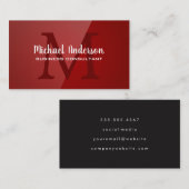 Monogram | Rood Glans Achtergrond Visitekaartje (Voorkant / Achterkant)