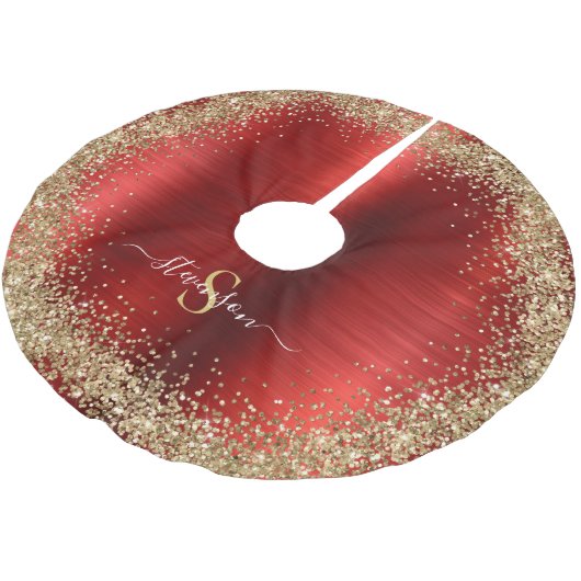 Monogram Rood Goud Glitter Girly Glam Kerstboom Rok (Gekanteld)
