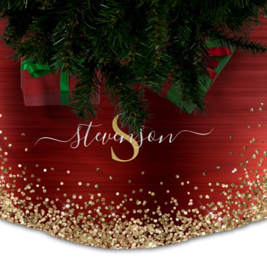 Monogram Rood Goud Glitter Girly Glam Kerstboom Rok