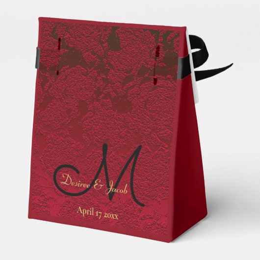 Monogram Rood Goud Zwart Kerstmis Winter Bruiloft Bedankdoosjes (Achterkant)