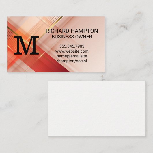 Monogram | Rood gouden achtergrond Visitekaartje (Voorkant / Achterkant)