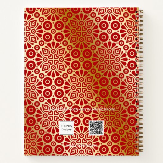 Monogram rood goudvormig patroon notitieboek (Achterkant)