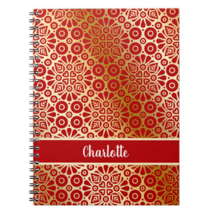 Monogram rood goudvormig patroon notitieboek