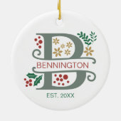 Monogram Rood, Groen, en Gouden Brief "B" met Naam Keramisch Ornament (Achterkant)