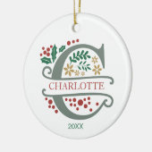 Monogram Rood, Groen, en Gouden Brief "C" met Naam Keramisch Ornament (Links)