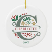 Monogram Rood, Groen, en Gouden Brief "C" met Naam Keramisch Ornament (Achterkant)