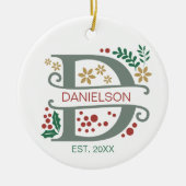 Monogram Rood, Groen, en Gouden Brief "D" met Naam Keramisch Ornament (Voorkant)