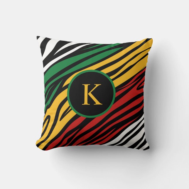 Monogram Rood Groen Geel Zwart Black History Month Kussen (Voorkant)