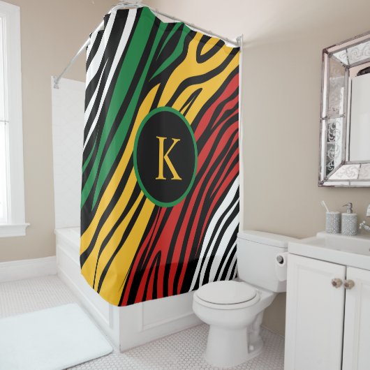 Monogram Rood Groen Geel Zwart Geschiedenis maand Douchegordijn (In situ)