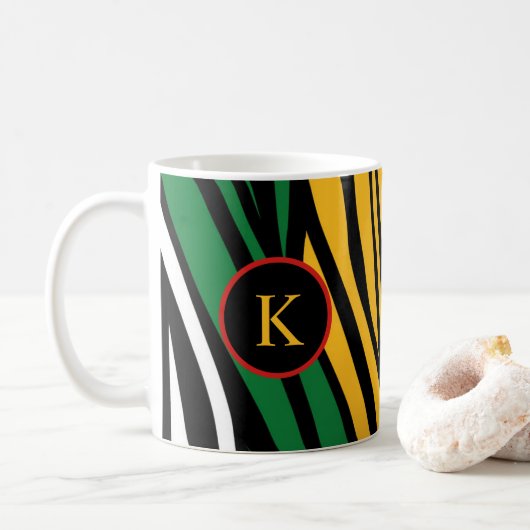 Monogram Rood Groen Geel Zwart Geschiedenis maand Koffiemok (Met donut)