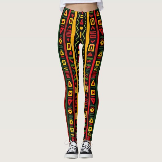 Monogram Rood Groen Geel Zwart Geschiedenis maand Leggings (Voorkant)