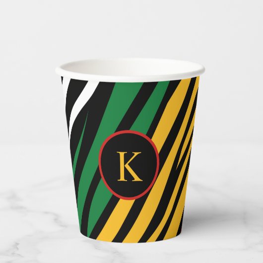 Monogram Rood Groen Geel Zwart Geschiedenis maand Papieren Bekers (Voorkant)