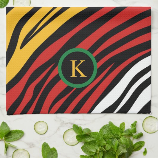 Monogram Rood Groen Geel Zwart Geschiedenis maand Theedoek (Gevouwen)