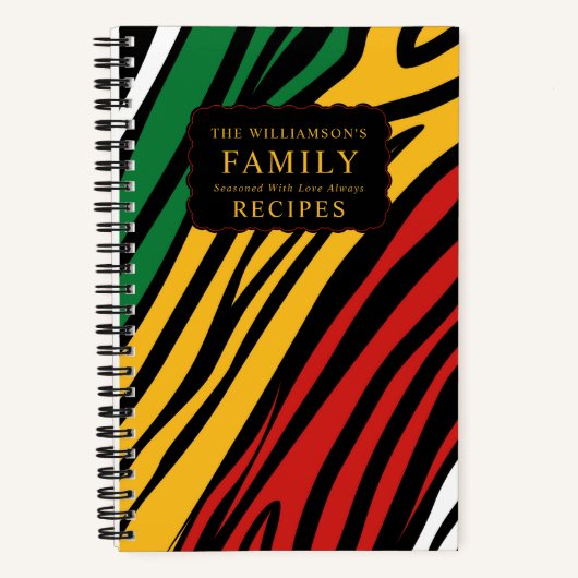 Monogram Rood Groen Geel Zwart Geschiedenis Recept Notitieboek (Voorkant)
