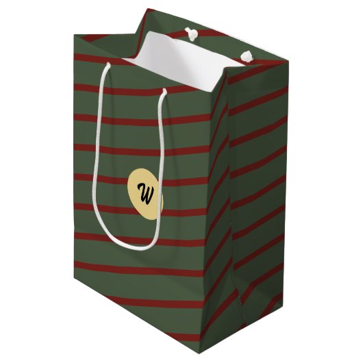 monogram  Rood & groen Streeppatroon Medium Cadeauzakje (Voorkant Gekanteld)