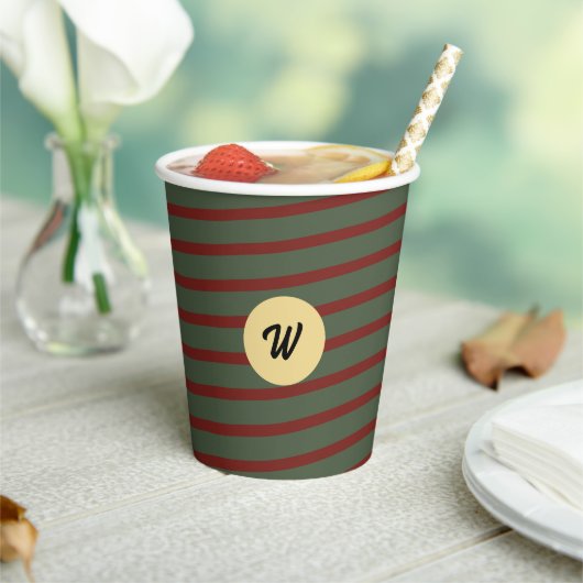 monogram Rood & groen Streeppatroon Papieren Bekers (Insitu)