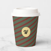 monogram Rood & groen Streeppatroon Papieren Bekers (Achterkant)