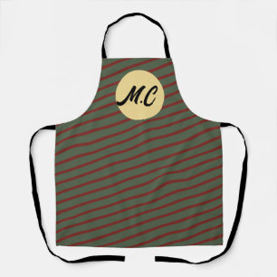 monogram Rood & groen Streeppatroon Schort