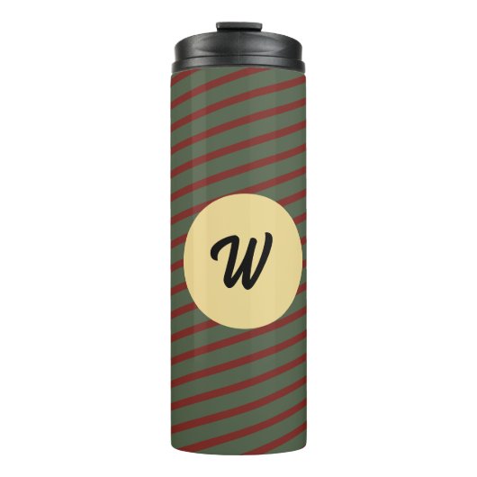 monogram Rood & groen Streeppatroon Thermosbeker (Voorkant)