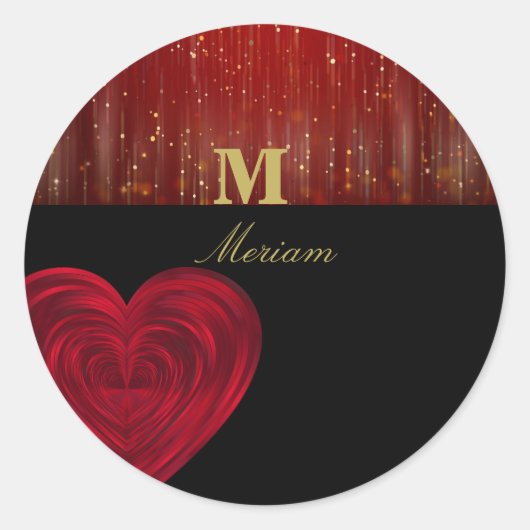 Monogram Rood hart Ronde Sticker (Voorkant)