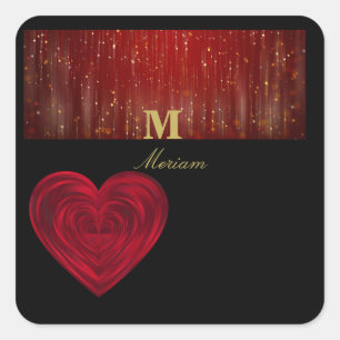 Monogram Rood hart Vierkante Sticker