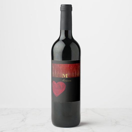Monogram Rood hart Wijn Etiket (Voorkant)