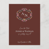 Monogram Rood Ingewikkeld Bloemendesign Lijst Trou Aankondigingskaart (Voorkant)