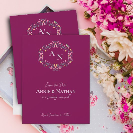 Monogram rood ingewikkelde bloemen bruiloft aankon