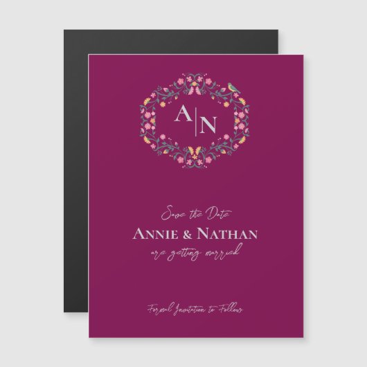 Monogram rood ingewikkelde bloemen bruiloft aankon (Voorkant / Achterkant)