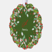 Monogram Rood Kerstmis groen Classic Ronde Ornament Kaart (Links)