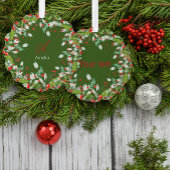Monogram Rood Kerstmis groen Classic Ronde Ornament Kaart